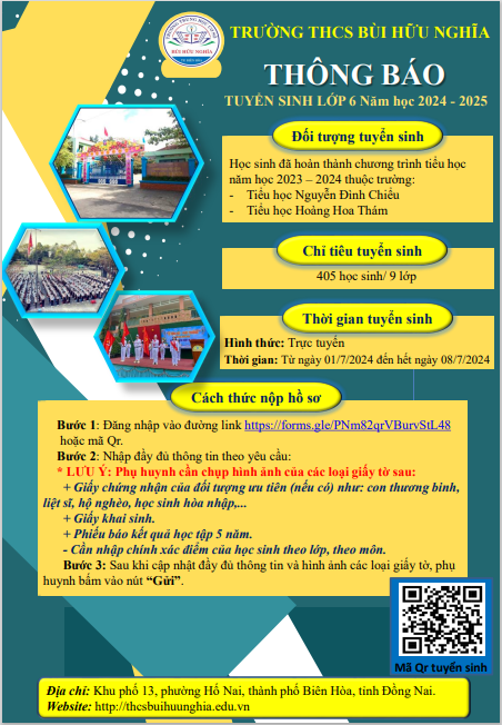 THÔNG BÁO VỀ VIỆC TUYỂN SINH LỚP 6 Năm học 2024 - 2025